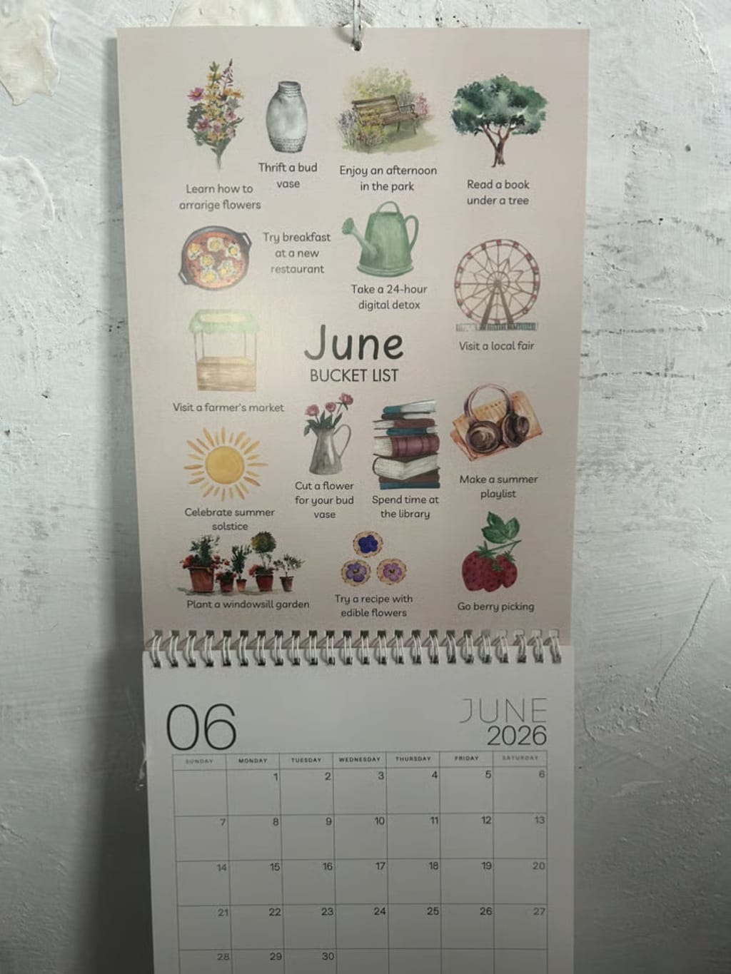 2026 Bucket List Spiral Calendar