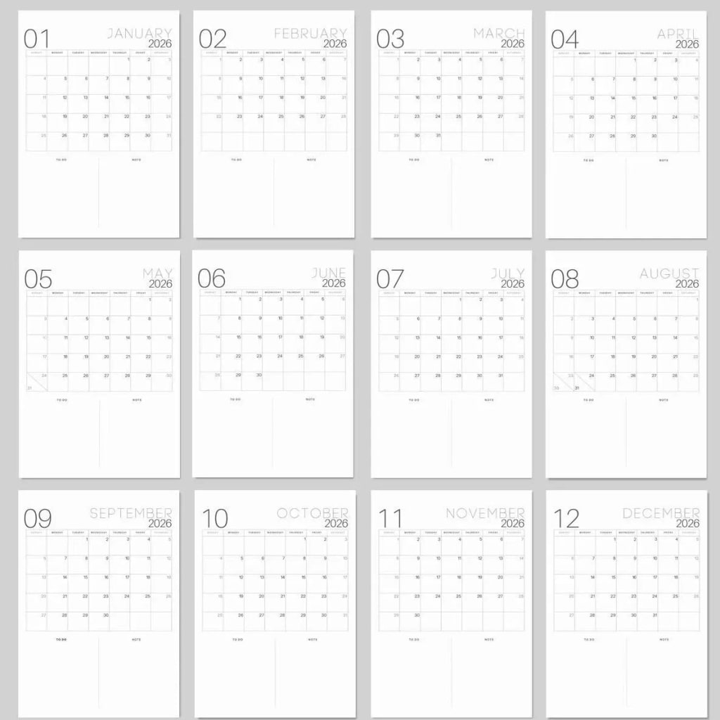 2026 Bucket List Spiral Calendar